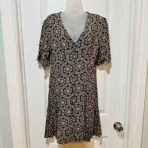 Vintage ‘90s Baraka Tan & Black Floral Print Dress, Size S